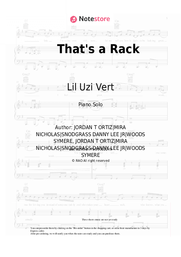 That's a Rack - Lil Uzi Vert Piano Sheet Music - Piano.Solo
