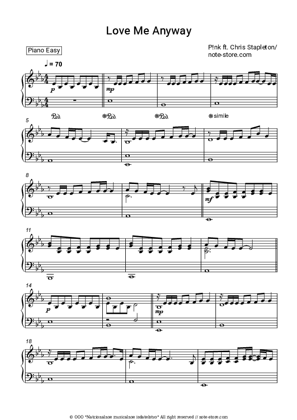 Love Me Anyway - , Piano Sheet Music Easy - Piano.Easy