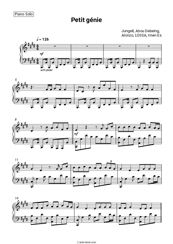 Petit génie - Jungeli, Abou Debeing, Alonzo, LOSSA, Imen Es Piano Sheet Music - Piano.Solo