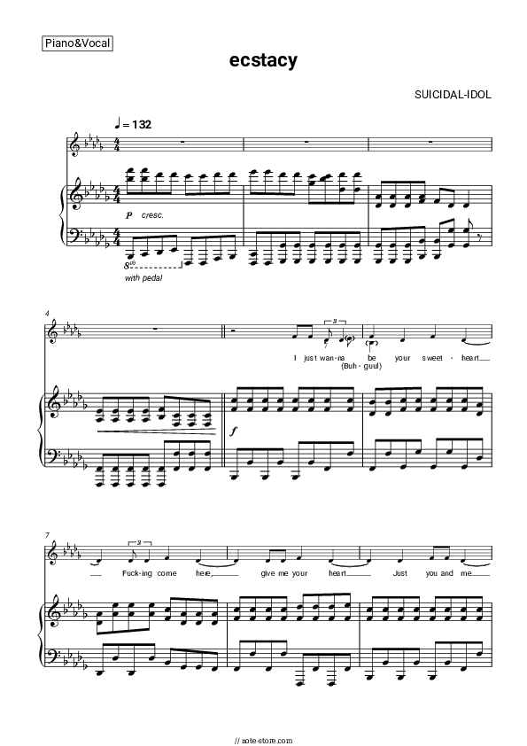 ecstacy - SUICIDAL-IDOL Piano Sheet Music with the Voice part - Piano&Vocal