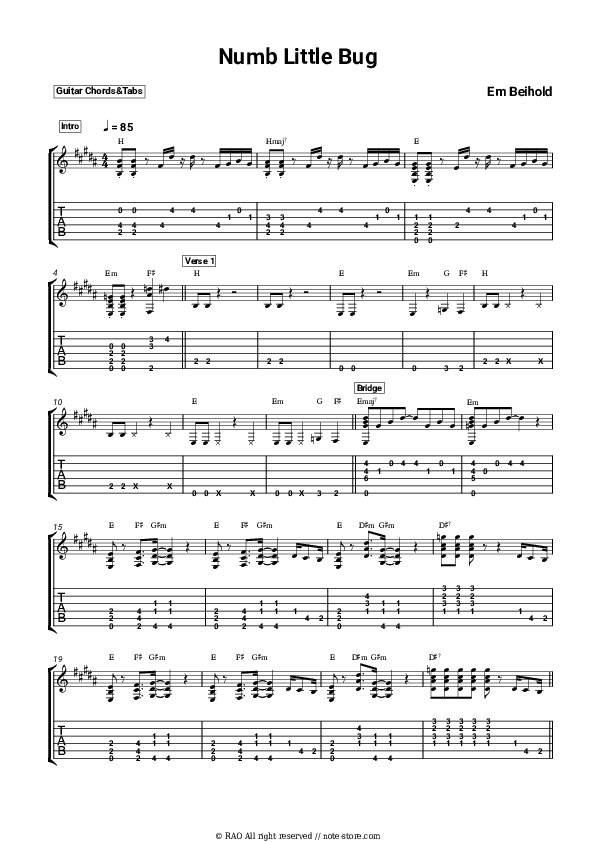 Numb Little Bug - Em Beihold Chords and Tabs - Guitar.Chords&Tabs