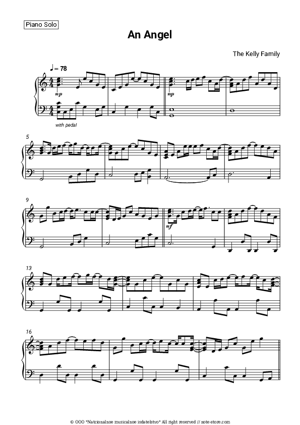 An Angel - The Kelly Family Piano Sheet Music - Piano.Solo