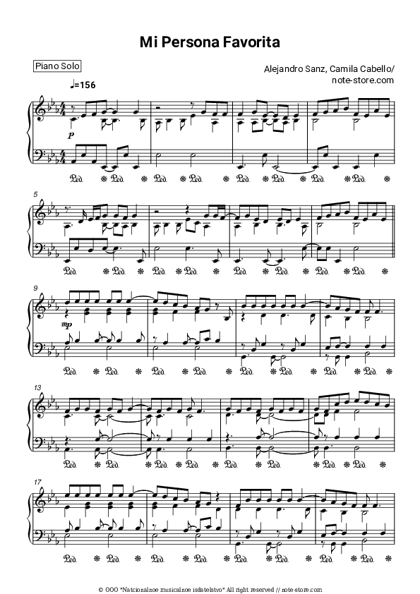 Mi Persona Favorita - Alejandro Sanz, Camila Cabello Piano Sheet Music - Piano.Solo
