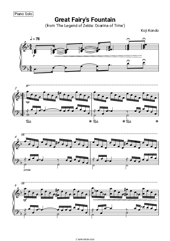 Great Fairy's Fountain (from ‘The Legend of Zelda: Ocarina of Time’) - Koji Kondo Piano Sheet Music - Piano.Solo