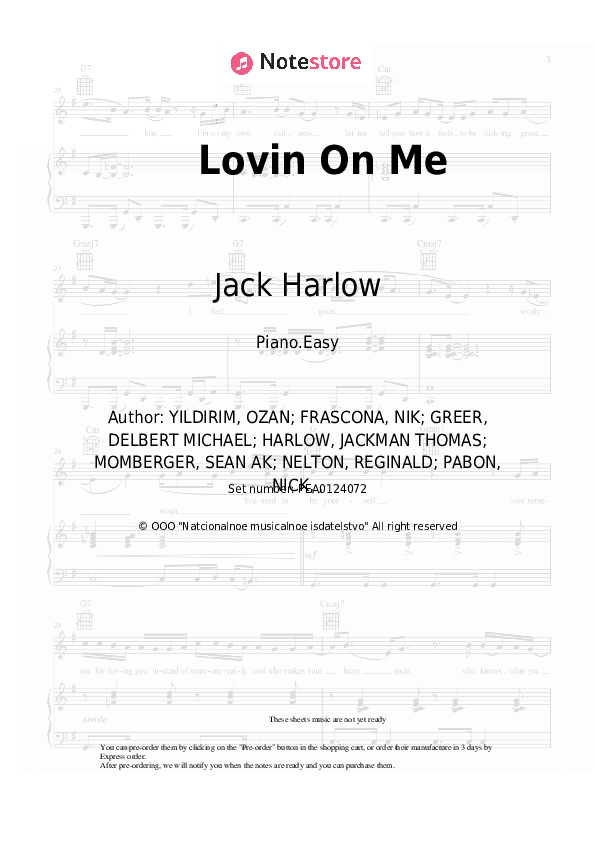 Lovin On Me - Jack Harlow Piano Sheet Music Easy - Piano.Easy