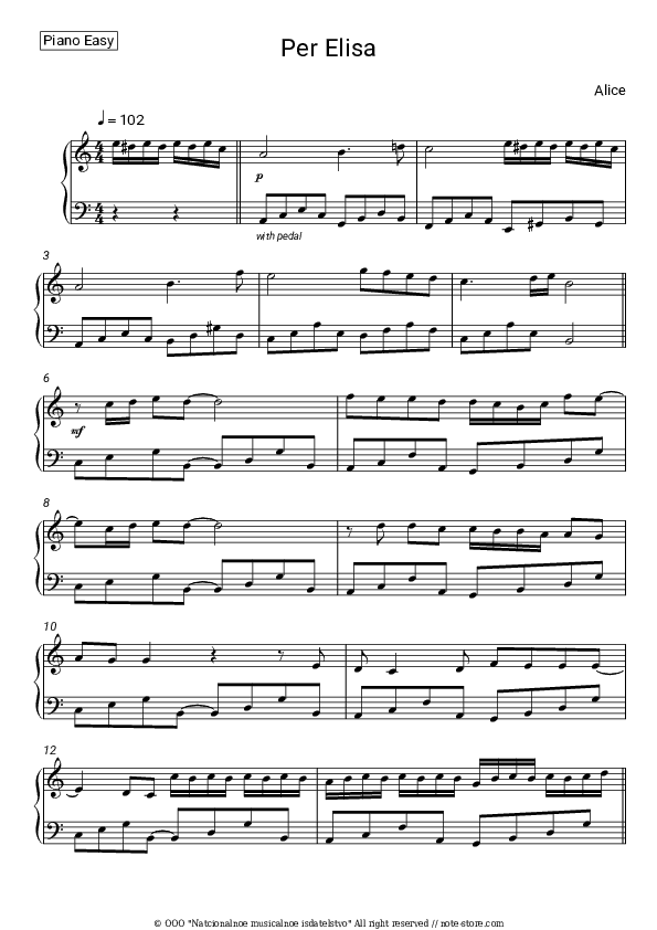 Per Elisa - Alice Piano Sheet Music Easy - Piano.Easy