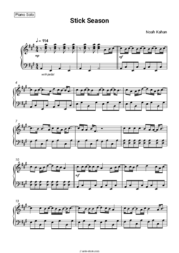 Stick Season - Noah Kahan Piano Sheet Music - Piano.Solo