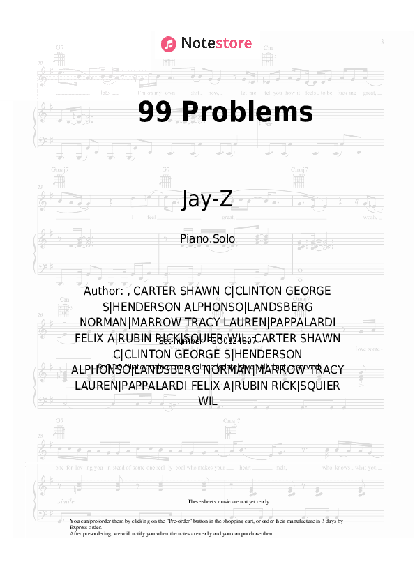 99 Problems - Jay-Z Piano Sheet Music - Piano.Solo
