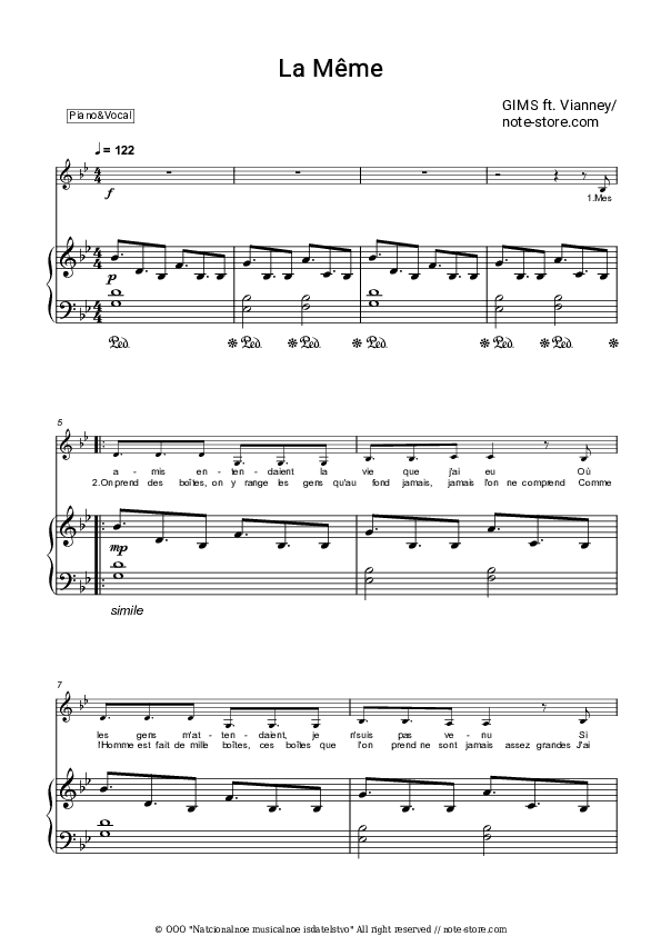 La Même - GIMS (Maître Gims), Vianney Piano Sheet Music with the Voice part - Piano&Vocal
