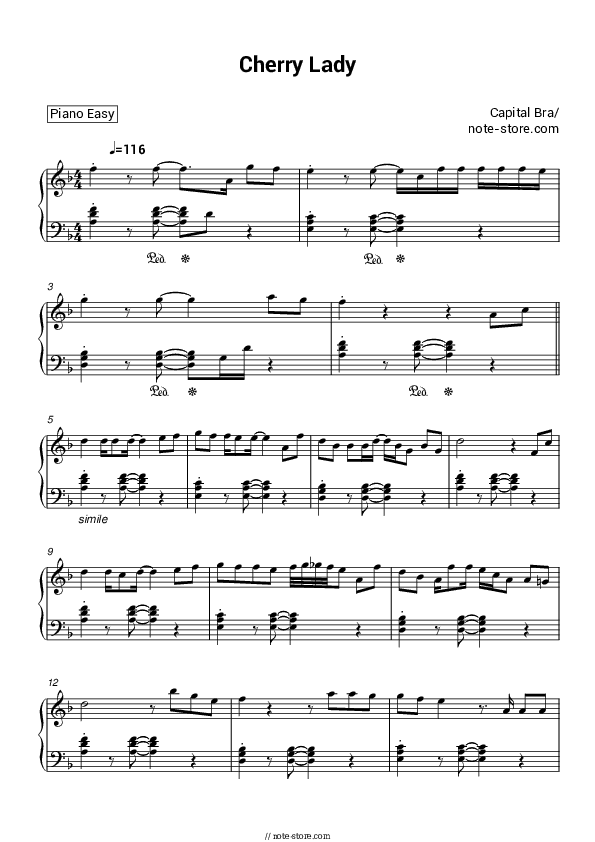 Cherry Lady - Capital Bra Piano Sheet Music Easy - Piano.Easy