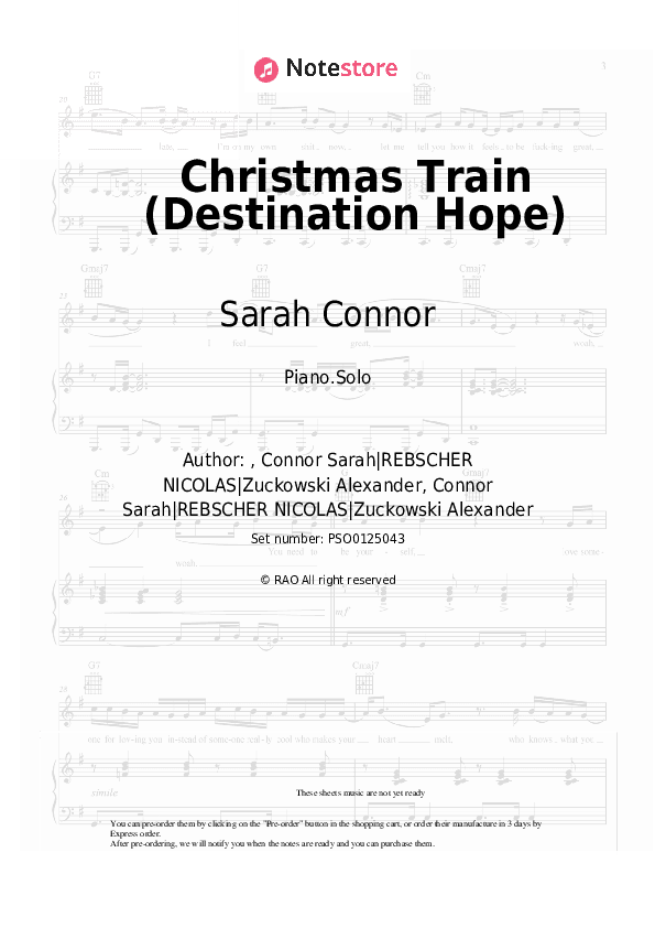 Christmas Train (Destination Hope) - Sarah Connor Piano Sheet Music - Piano.Solo