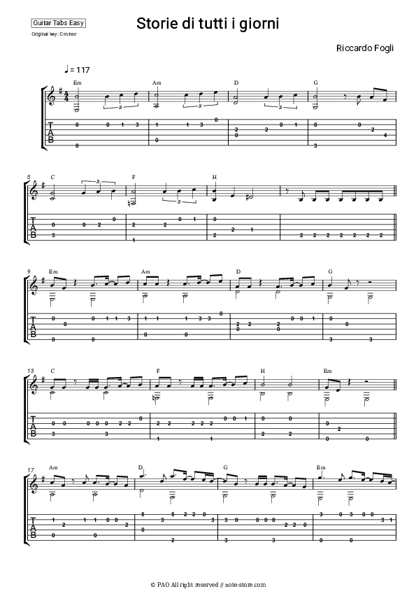 Storie di tutti i giorni - Riccardo Fogli Tabs Easy - Guitar.Tab.Easy