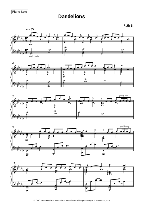 Dandelions - Ruth B. Piano Sheet Music - Piano.Solo