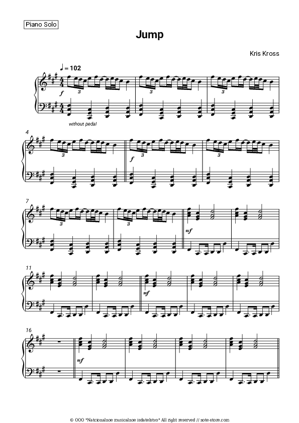 Jump - Kris Kross Piano Sheet Music - Piano.Solo