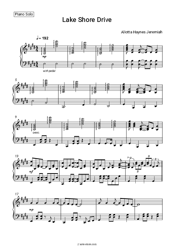 Lake Shore Drive - Aliotta Haynes Jeremiah Piano Sheet Music - Piano.Solo