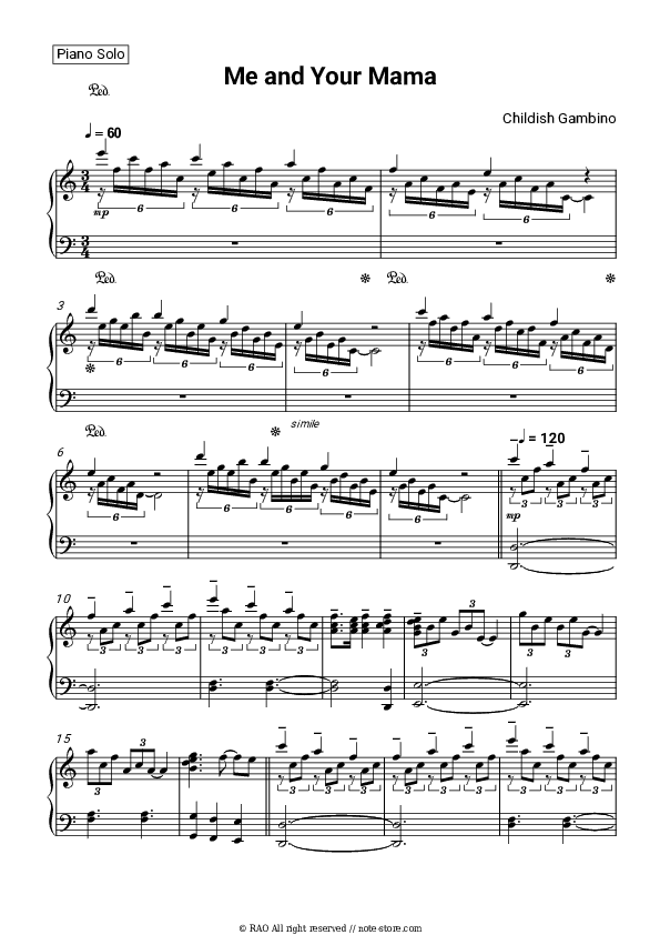 Me and Your Mama - Childish Gambino Piano Sheet Music - Piano.Solo