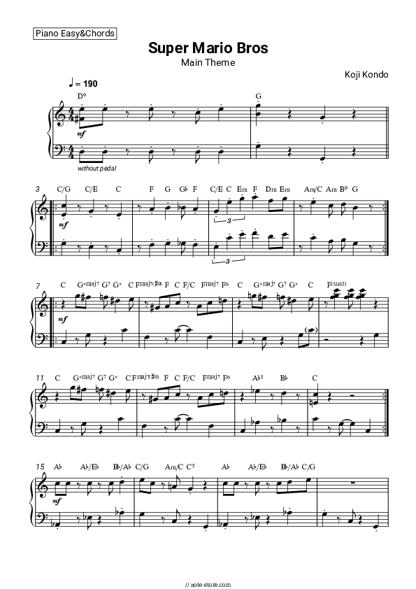 Super Mario Bros. Main Theme - Koji Kondo Sheet Music Easy and Chords - Piano.Easy&Chords