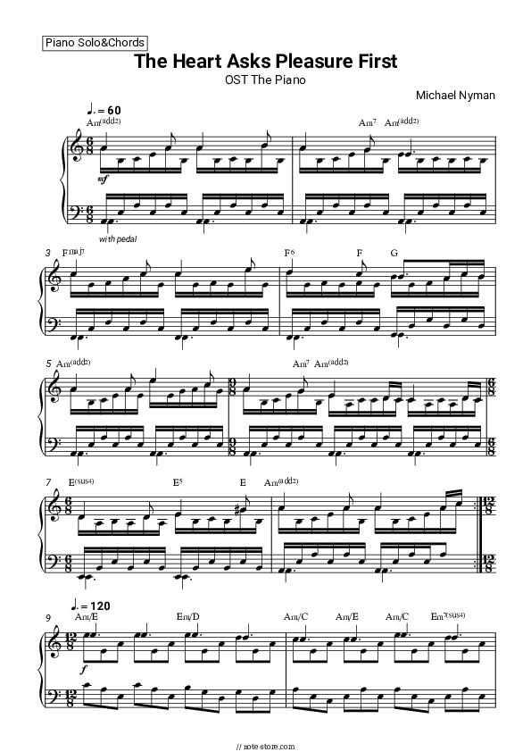 The Heart Asks Pleasure First (OST The Piano) - Michael Nyman Piano Sheet Music and Chords - Piano.Solo&Chords