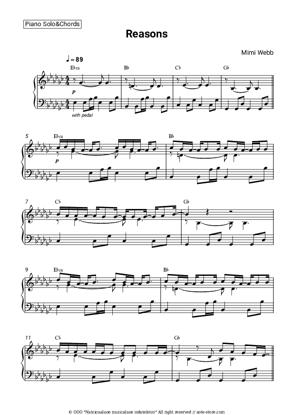 Reasons - Mimi Webb Piano Sheet Music and Chords - Piano.Solo&Chords