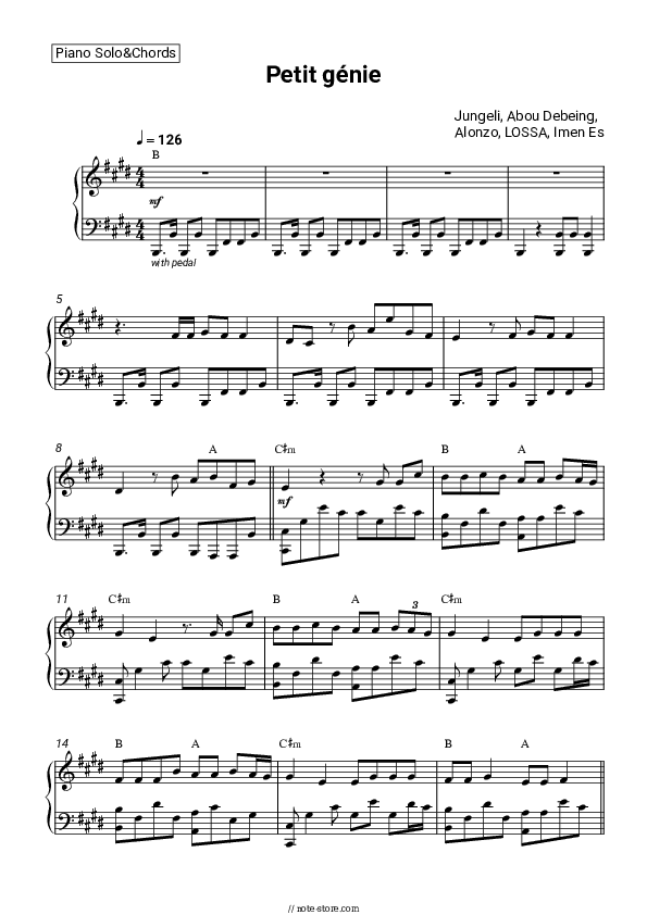 Petit génie - Jungeli, Abou Debeing, Alonzo, LOSSA, Imen Es Piano Sheet Music and Chords - Piano.Solo&Chords