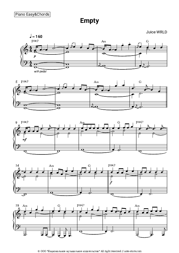 Empty - Juice WRLD Sheet Music Easy and Chords - Piano.Easy&Chords