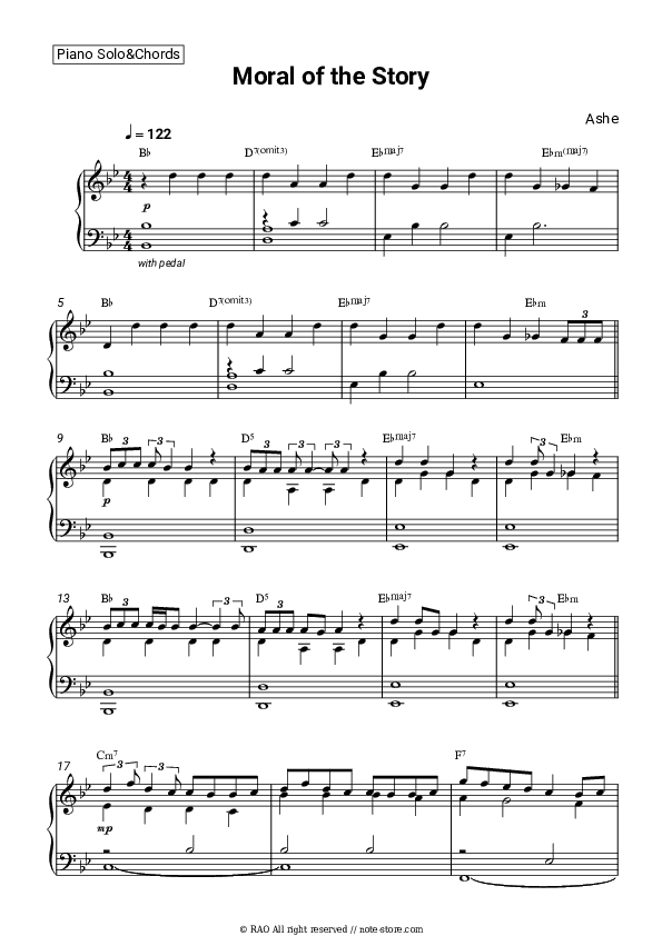 Moral of the Story - Ashe Piano Sheet Music and Chords - Piano.Solo&Chords