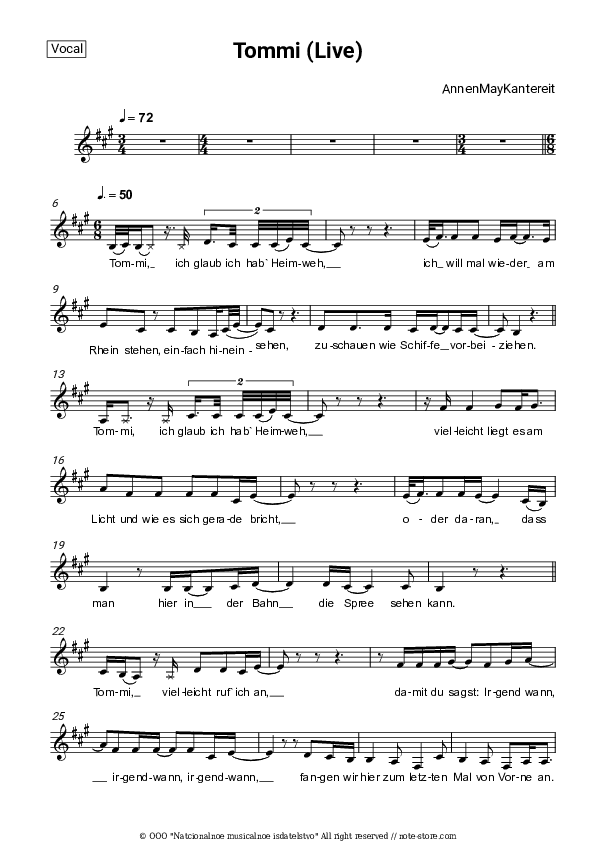 Tommi - AnnenMayKantereit Vocal Sheet Music - Vocal