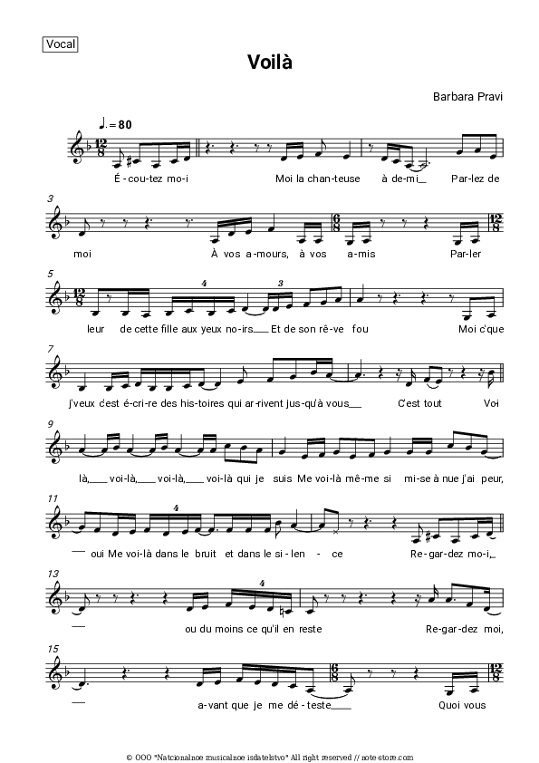 Voila - Barbara Pravi Vocal Sheet Music - Vocal