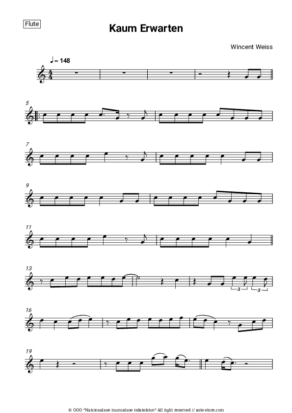 Kaum Erwarten - Wincent Weiss Flute Sheet Music - Flute