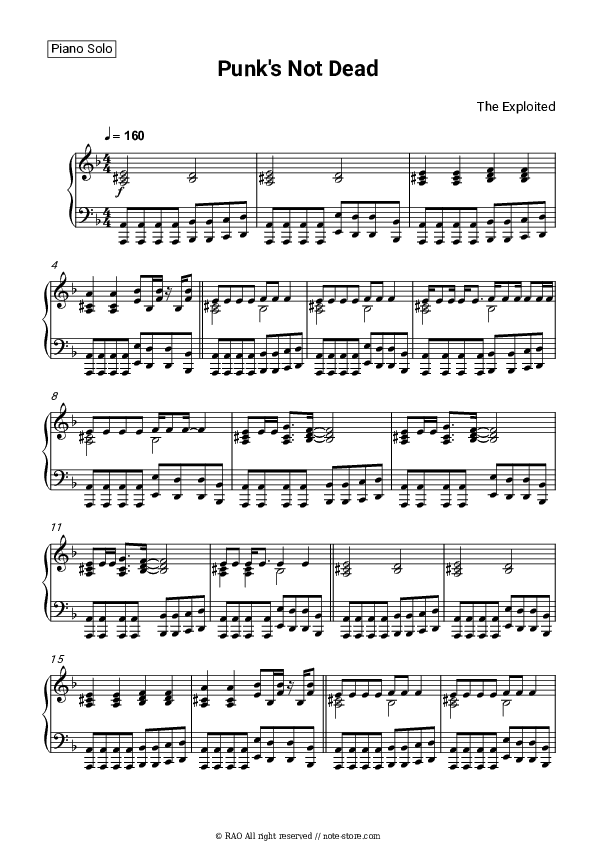 Punk's Not Dead - The Exploited Piano Sheet Music - Piano.Solo