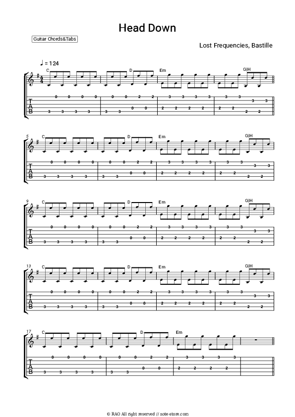 Head Down - Lost Frequencies, Bastille Chords and Tabs - Guitar.Chords&Tabs