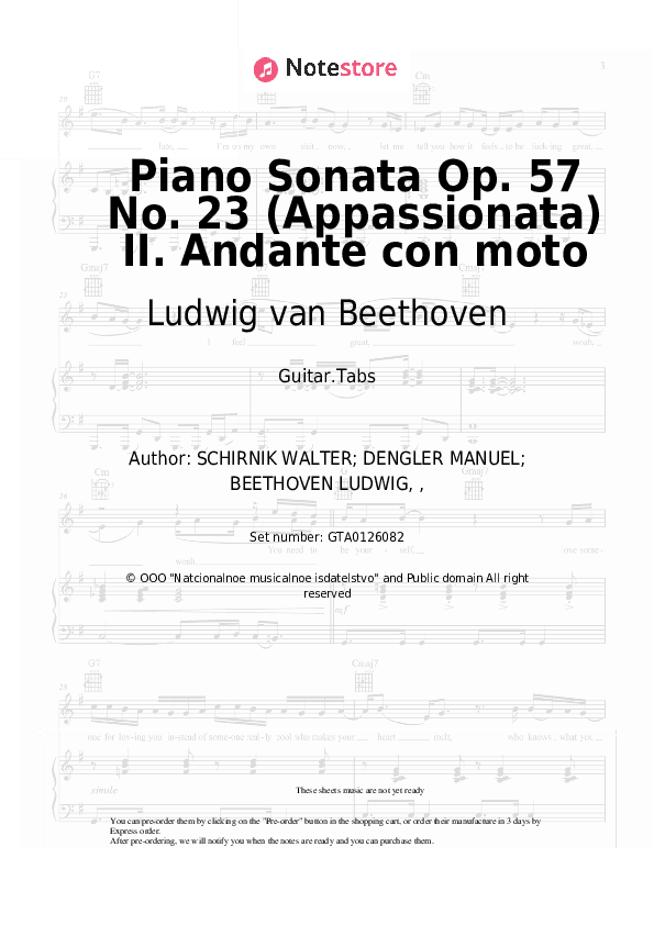 Piano Sonata Op. 57 No. 23 (Appassionata) II. Andante con moto - Ludwig van Beethoven Tabs - Guitar.Tabs