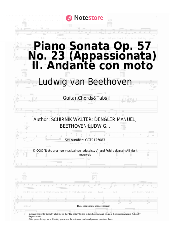 Piano Sonata Op. 57 No. 23 (Appassionata) II. Andante con moto - Ludwig van Beethoven Chords and Tabs - Guitar.Chords&Tabs