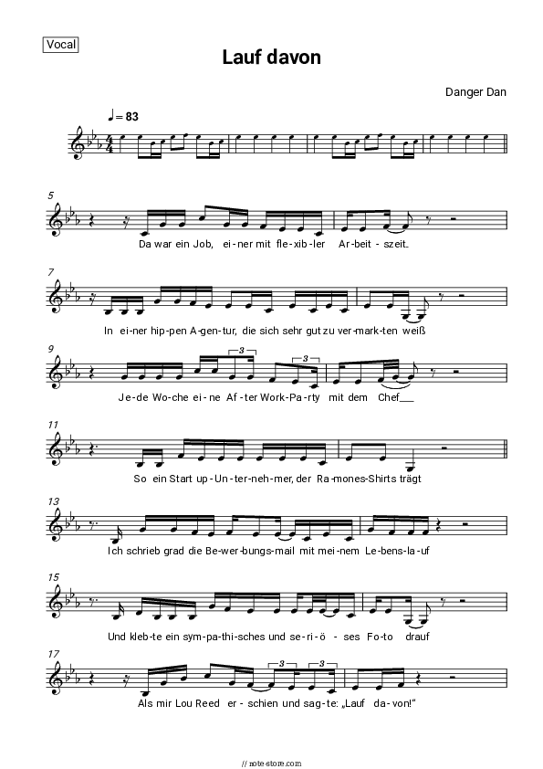Lauf davon - Danger Dan Vocal Sheet Music - Vocal