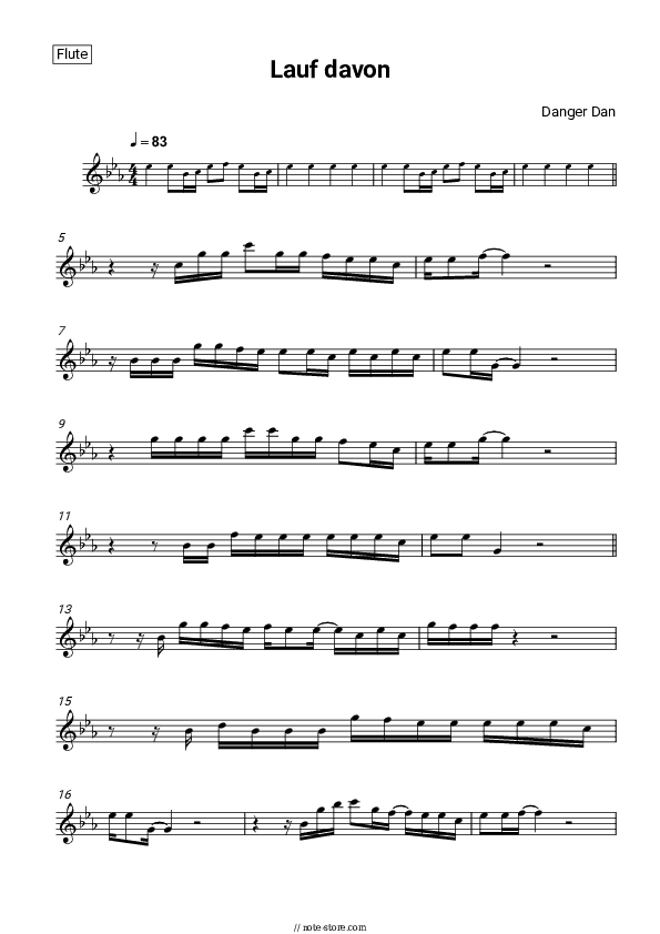 Lauf davon - Danger Dan Flute Sheet Music - Flute