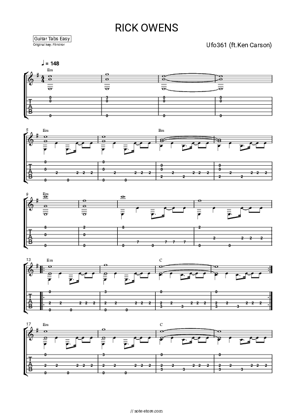 RICK OWENS - Ufo361, lucidbeatz, Ken Carson Tabs Easy - Guitar.Tab.Easy