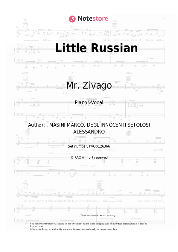 Little Russian - Mr. Zivago Piano Sheet Music with the Voice part - Piano&Vocal