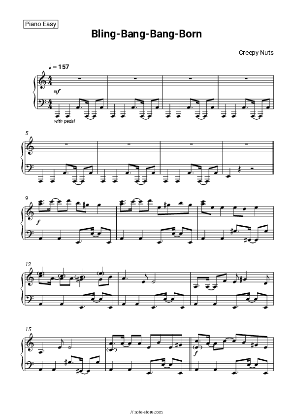 Bling-Bang-Bang-Born - Creepy Nuts Piano Sheet Music Easy - Piano.Easy