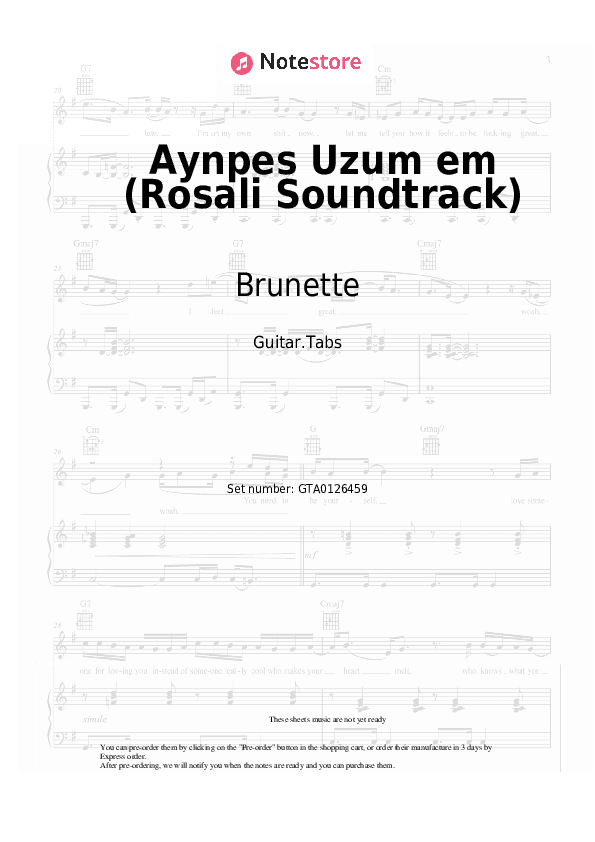 Aynpes Uzum em (Rosali Soundtrack) - Brunette Tabs - Guitar.Tabs
