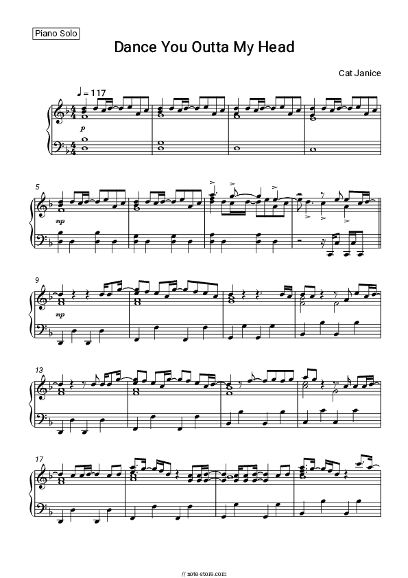 Dance You Outta My Head - Cat Janice Piano Sheet Music - Piano.Solo