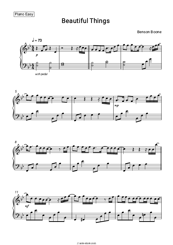 Beautiful Things - Benson Boone Piano Sheet Music Easy - Piano.Easy