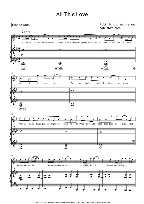 All This Love - Robin Schulz, Harlœ Piano Sheet Music with the Voice part - Piano&Vocal