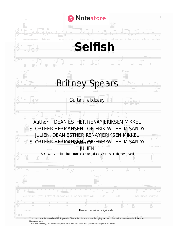 Selfish - Britney Spears Tabs Easy - Guitar.Tab.Easy