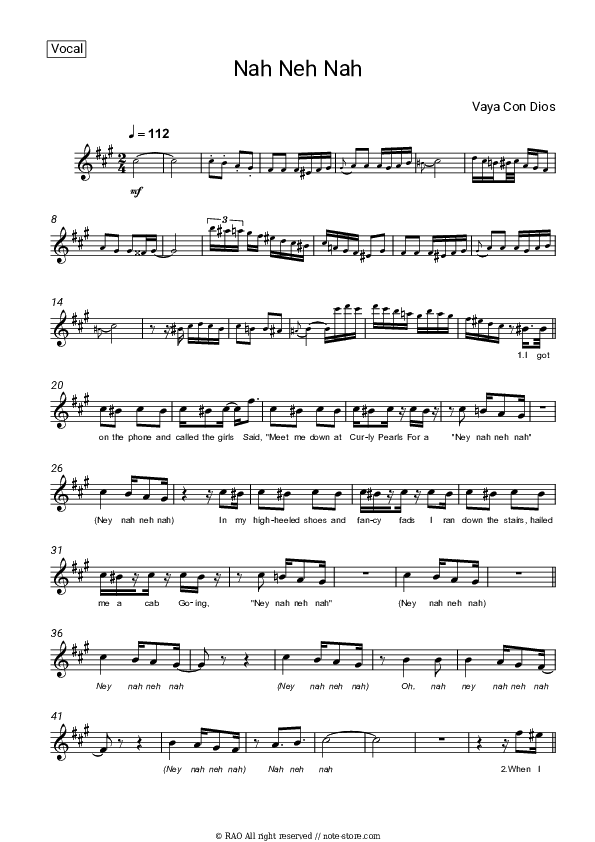 Nah Neh Nah - Vaya Con Dios Vocal Sheet Music - Vocal