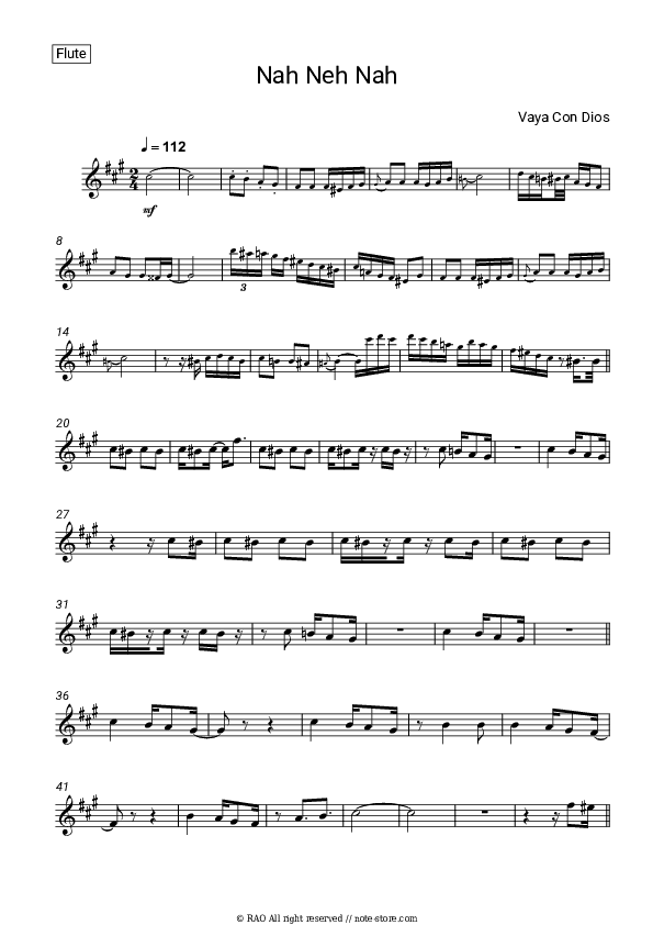 Nah Neh Nah - Vaya Con Dios Flute Sheet Music - Flute