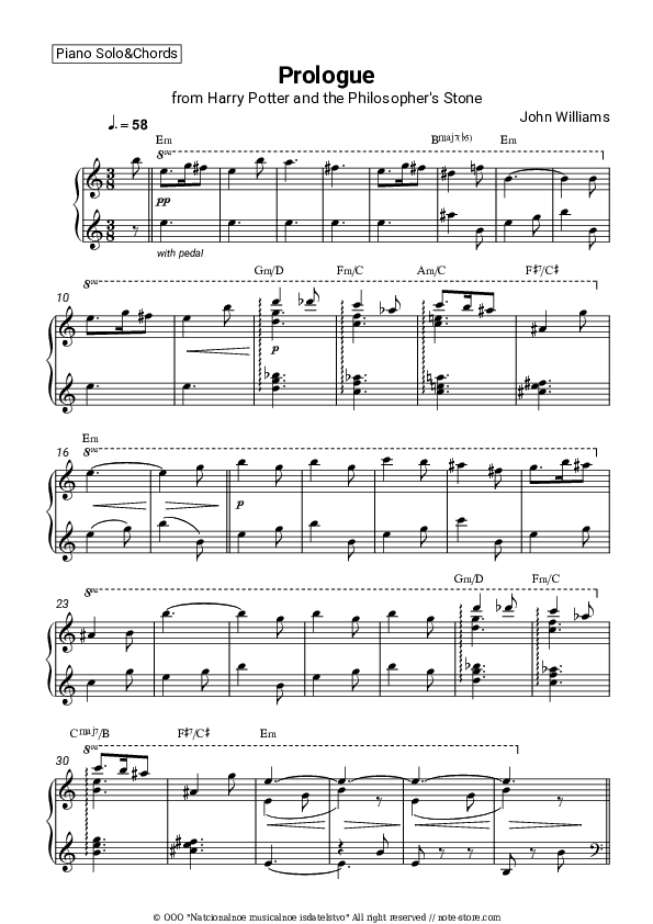 Prologue (from Harry Potter and the Philosopher's Stone) - John Williams Piano Sheet Music and Chords - Piano.Solo&Chords