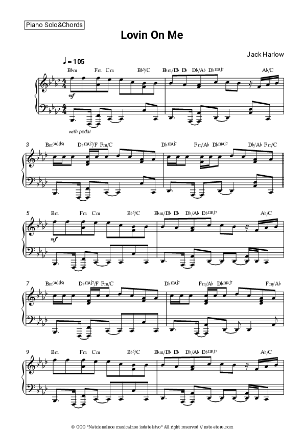 Lovin On Me - Jack Harlow Piano Sheet Music and Chords - Piano.Solo&Chords