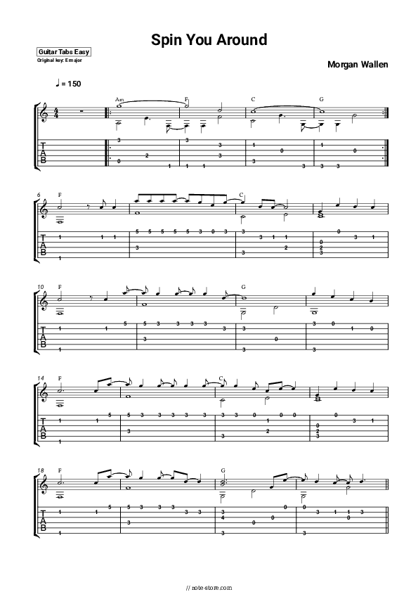 Spin You Around - Morgan Wallen Tabs Easy - Guitar.Tab.Easy