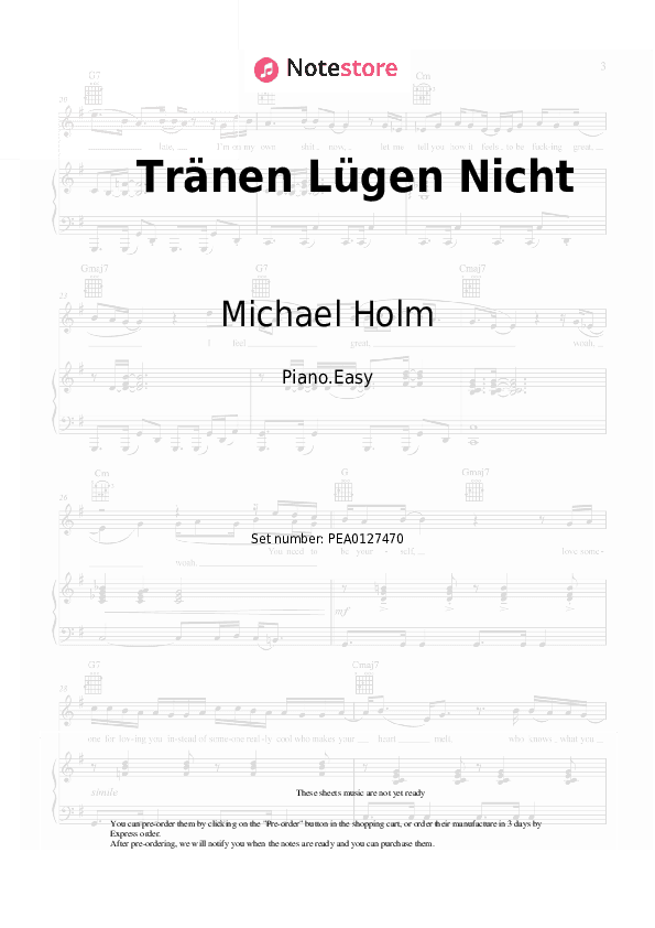 Tränen Lügen Nicht - Michael Holm Piano Sheet Music Easy - Piano.Easy