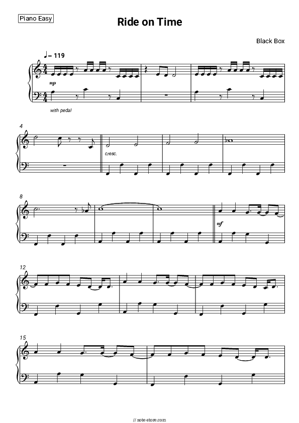 Ride on Time - Black Box Piano Sheet Music Easy - Piano.Easy